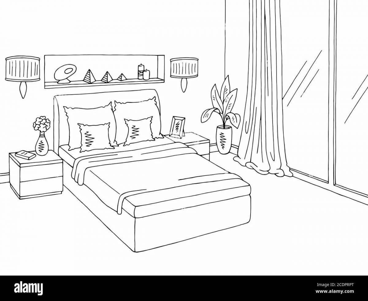 Bedroom furniture serene coloring page