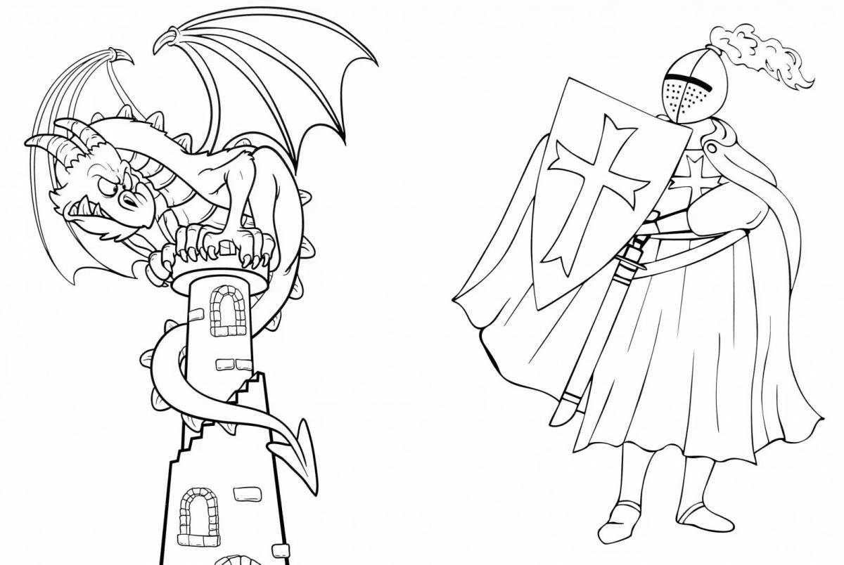 Majestic knight and dragon coloring page