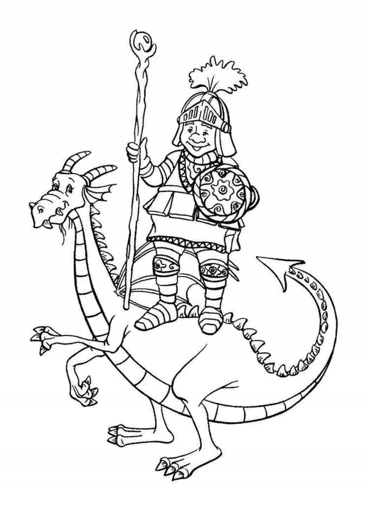 Coloring book formidable knight and dragon