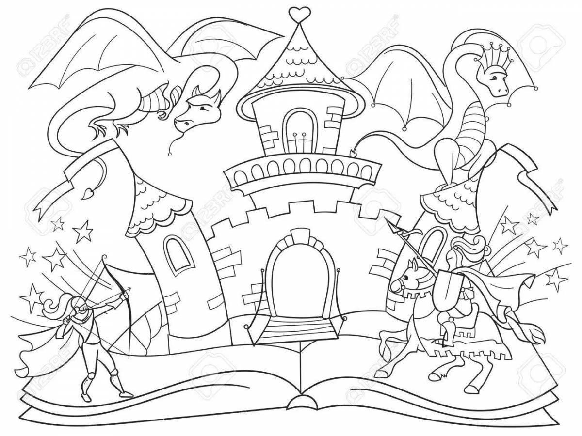 Coloring book brave knight and dragon