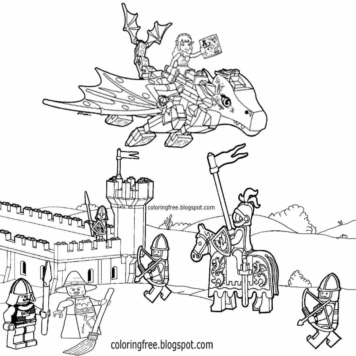 Coloring book daring knight and dragon