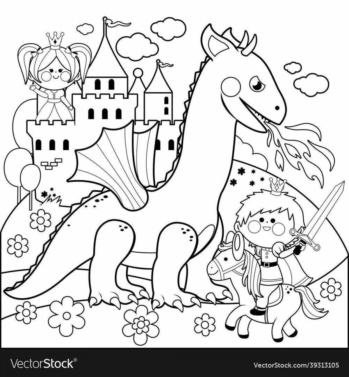 Coloring book magnificent knight and dragon