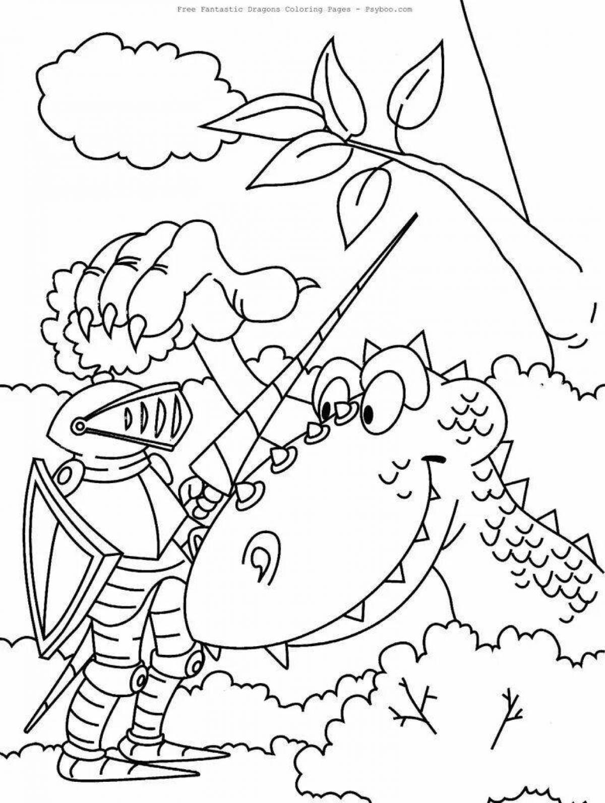 Coloring page glorious knight and dragon