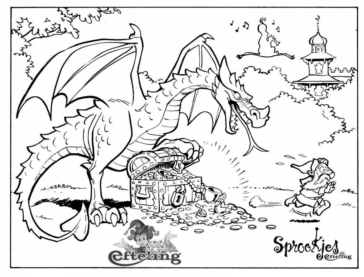 Coloring book noble knight and dragon