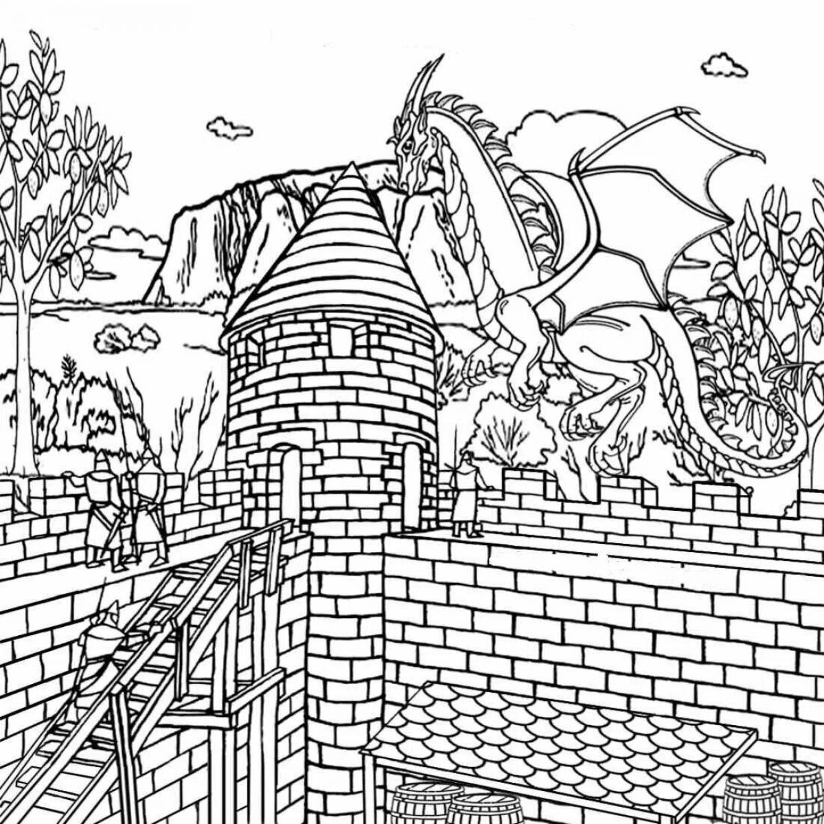 Exquisite knight and dragon coloring page