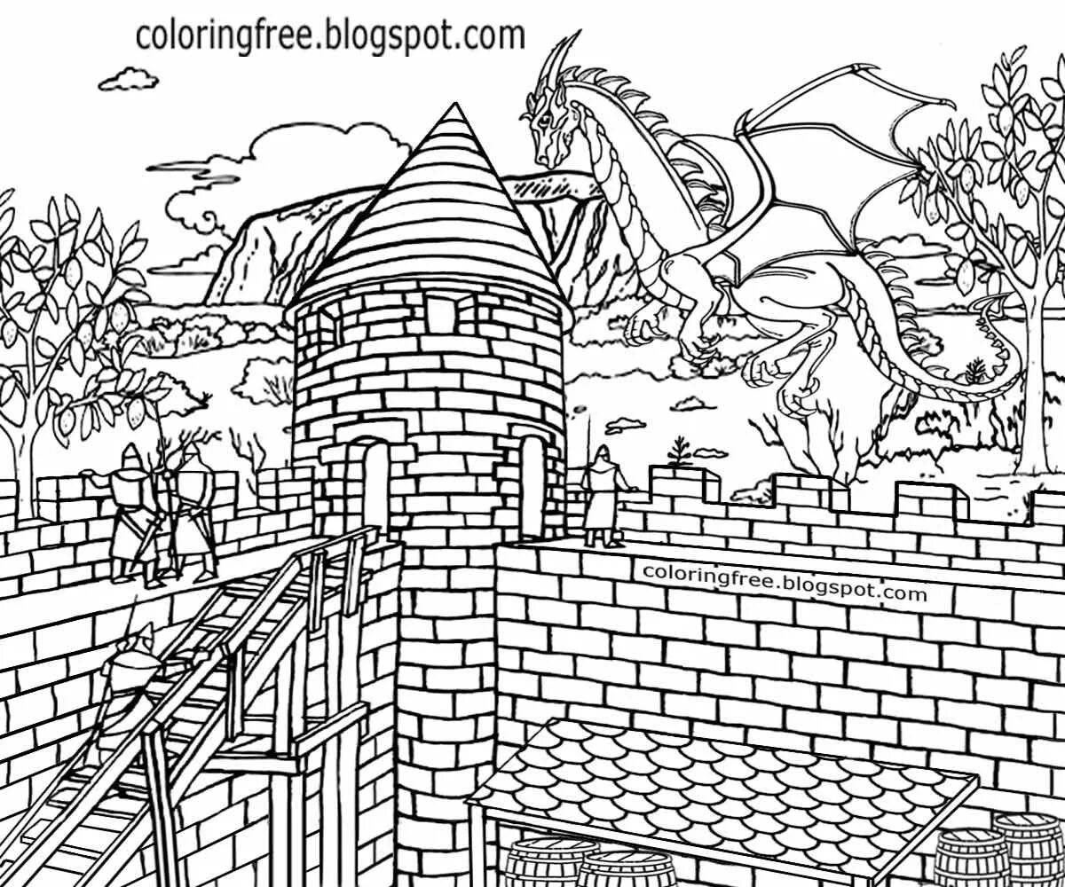Shiny knight and dragon coloring book