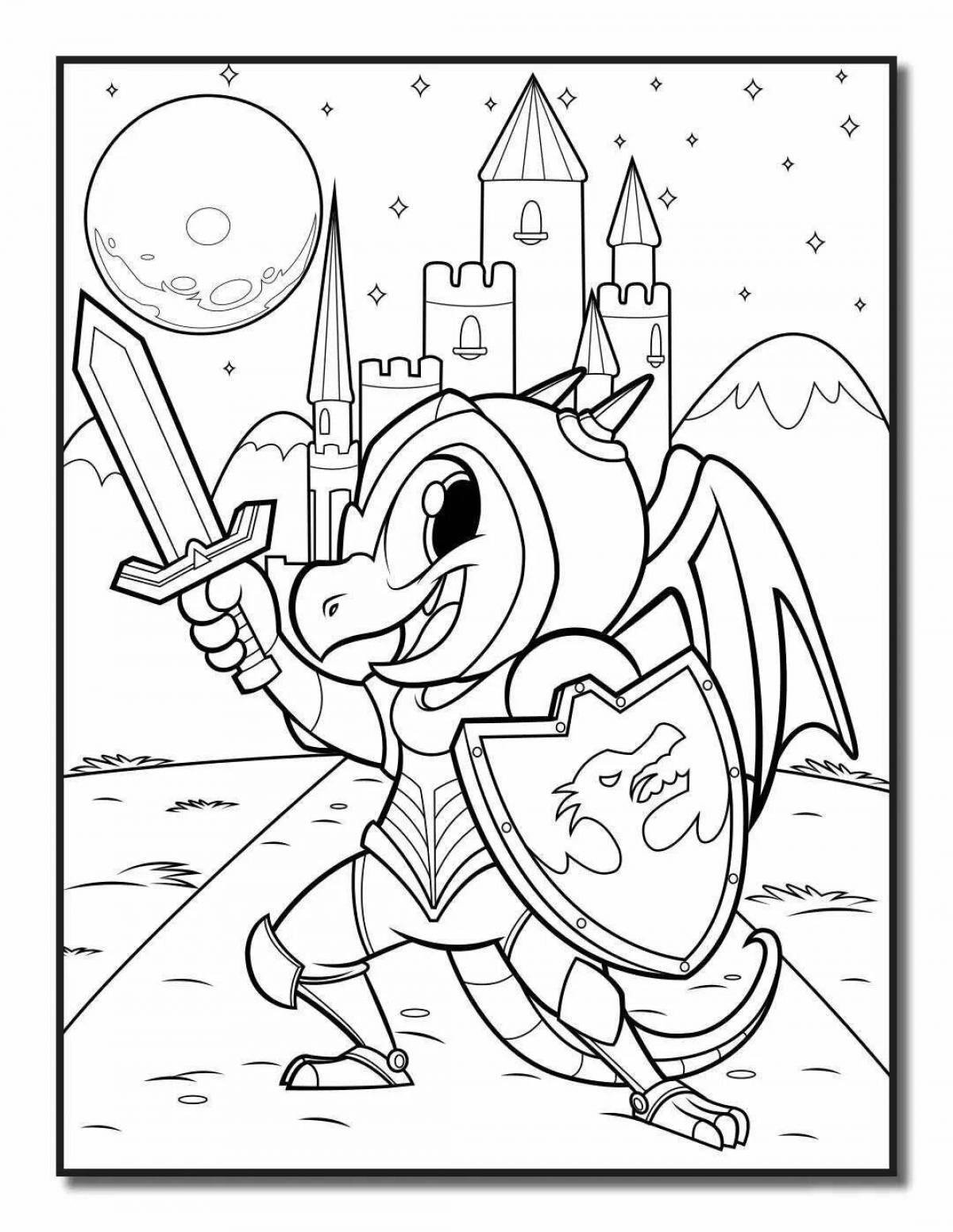 Ornate knight and dragon coloring book