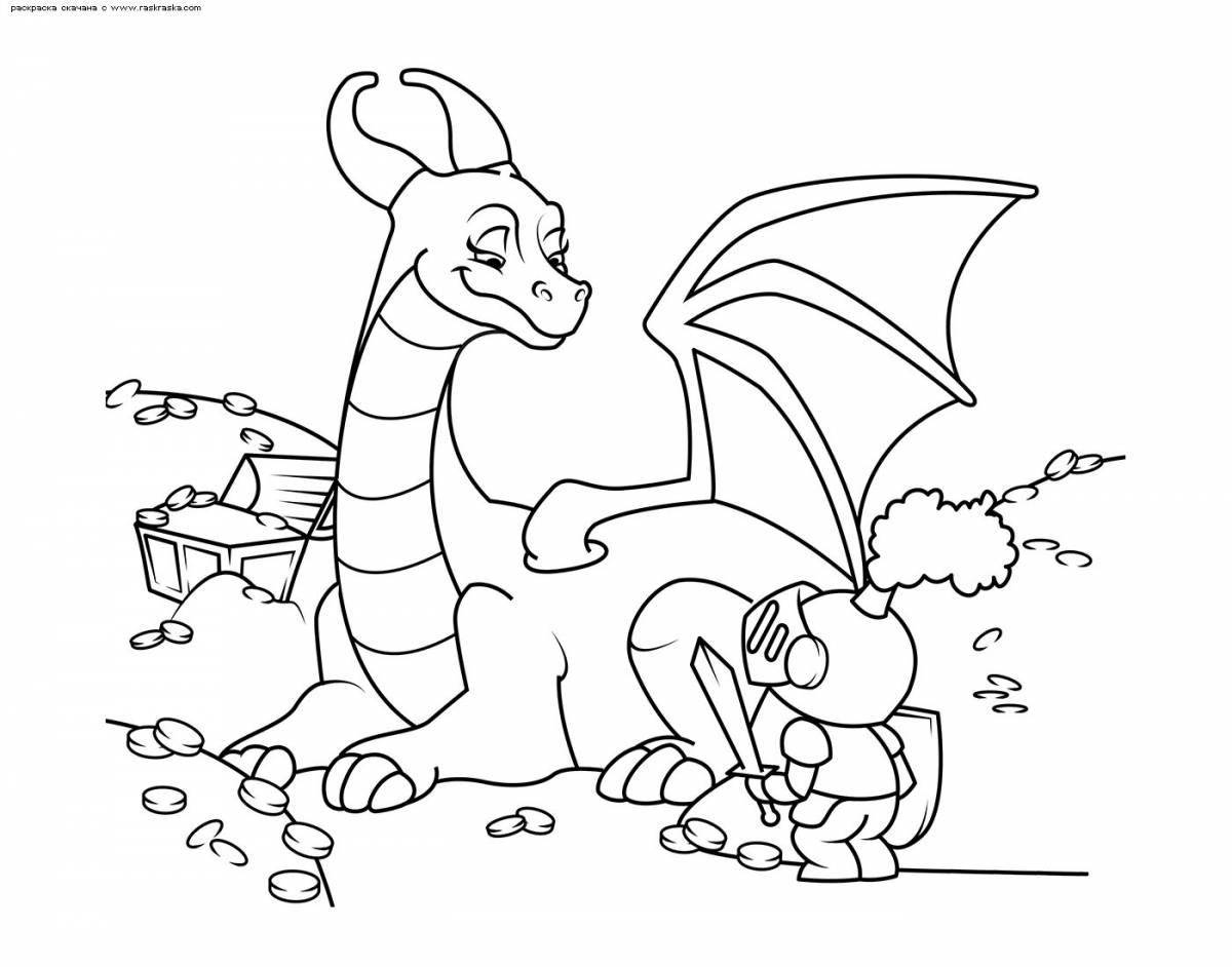 A striking knight and dragon coloring page