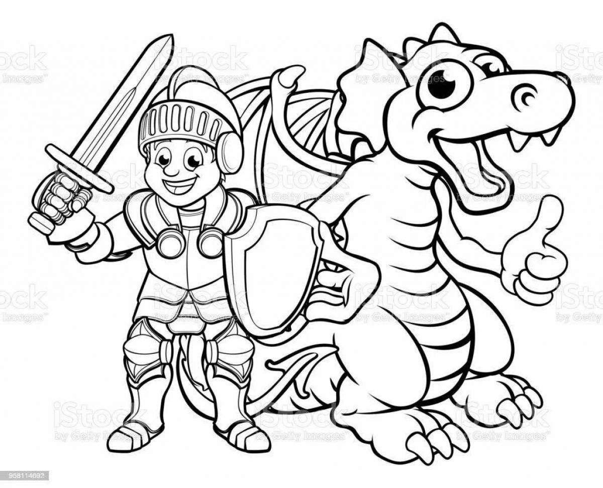 Coloring page dazzling knight and dragon