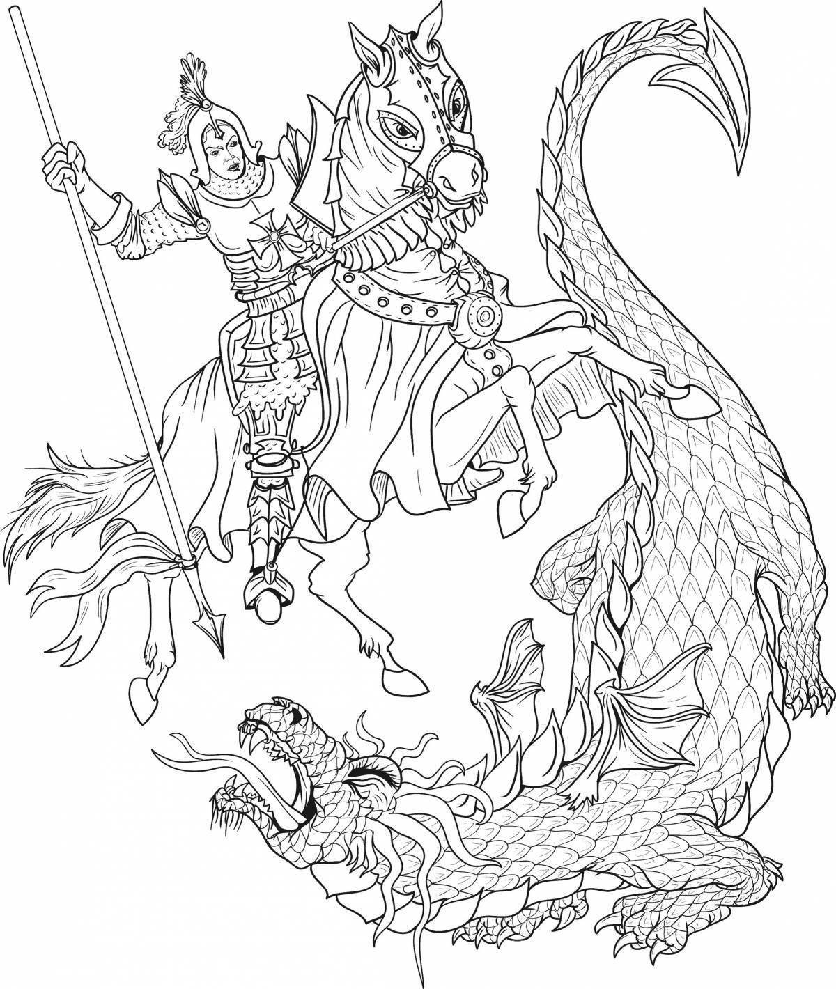 Glamorous knight and dragon coloring page