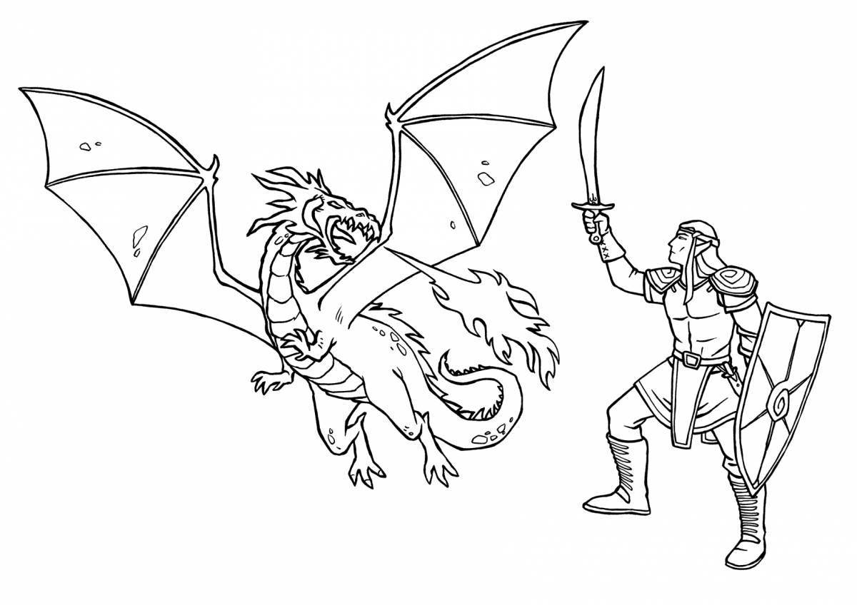 Rich knight and dragon coloring page