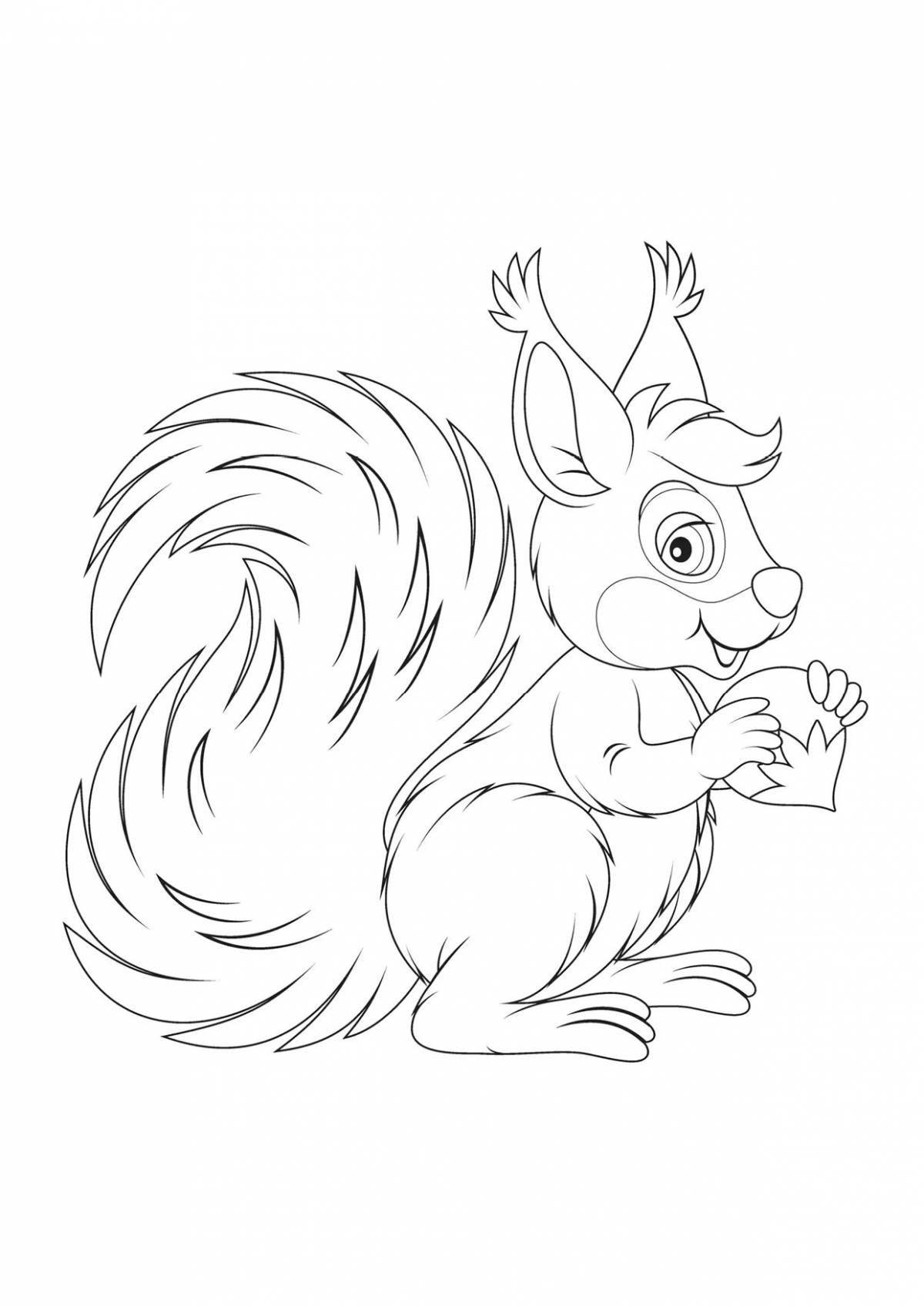 Fun coloring squirrel with nuts