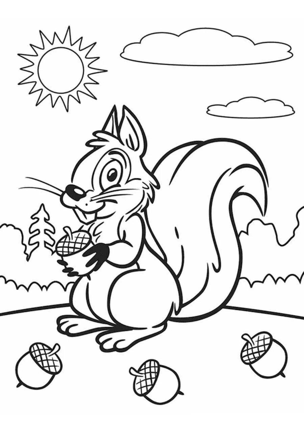 Adorable squirrel with nuts coloring book