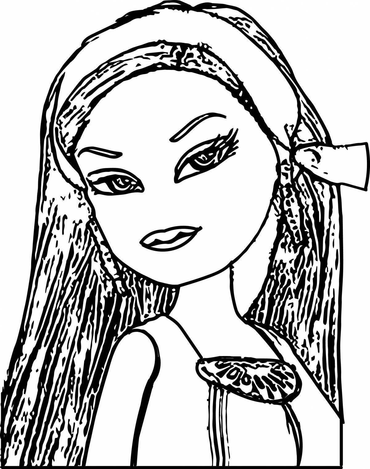 Coloring page glamor doll with makeup