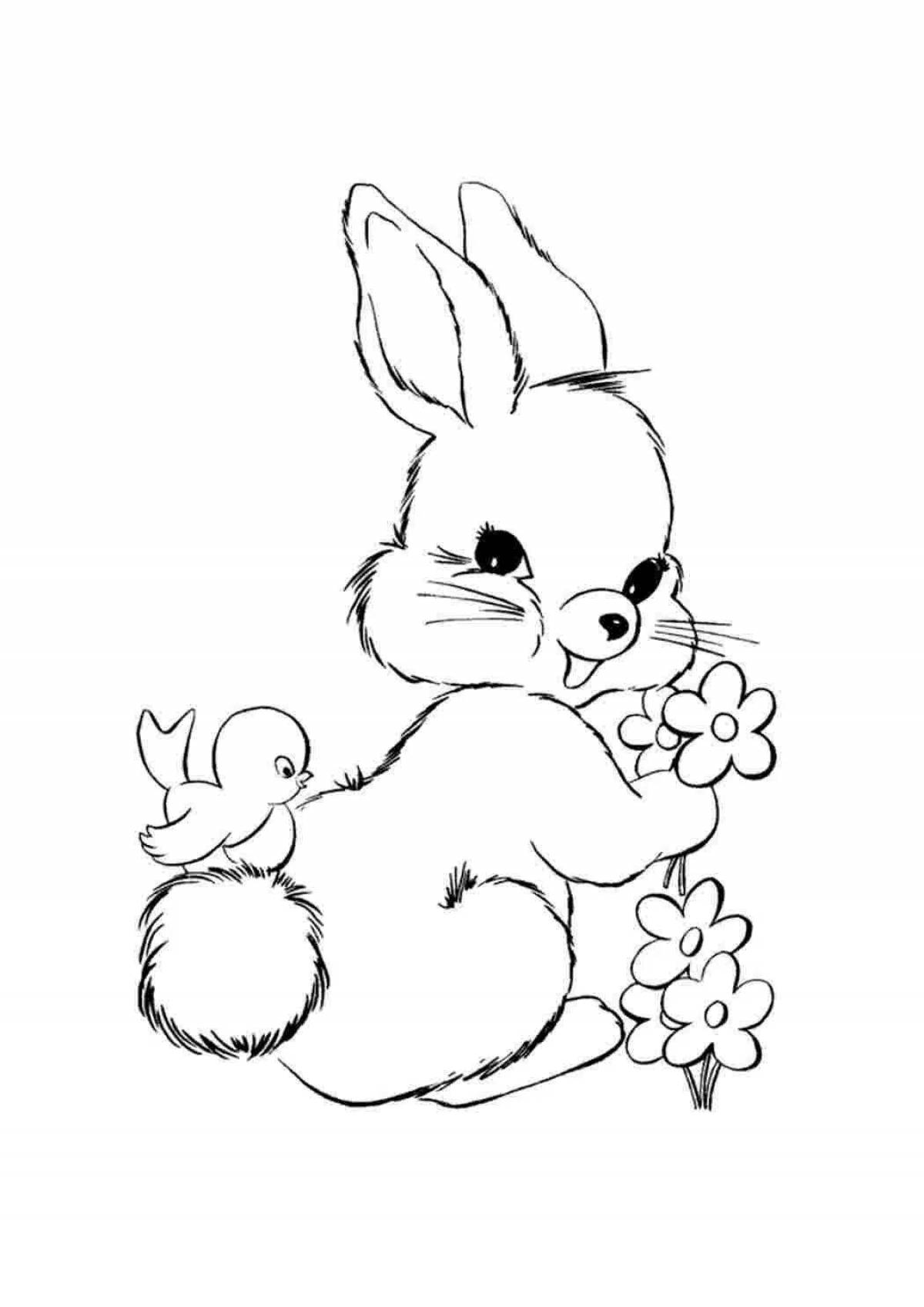 Joyful coloring rabbit and squirrel