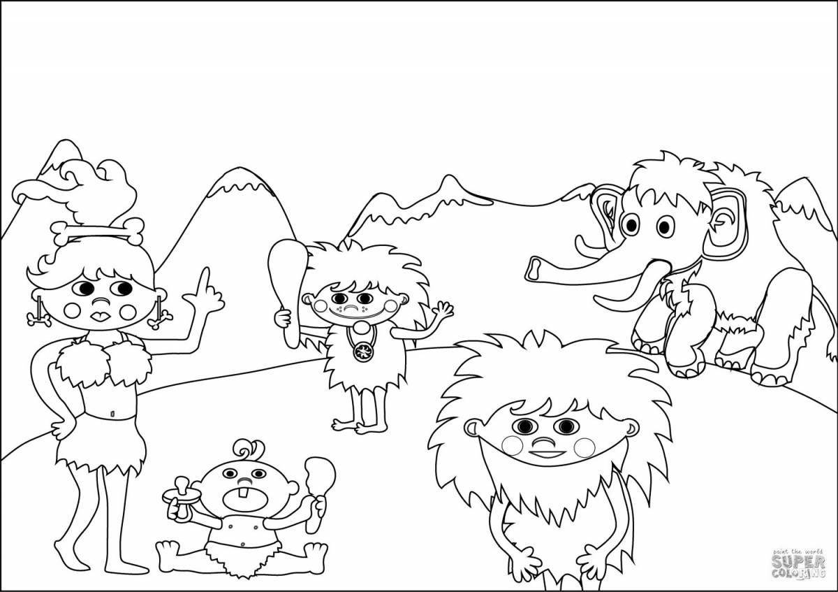 Adorable prehistoric professions coloring page