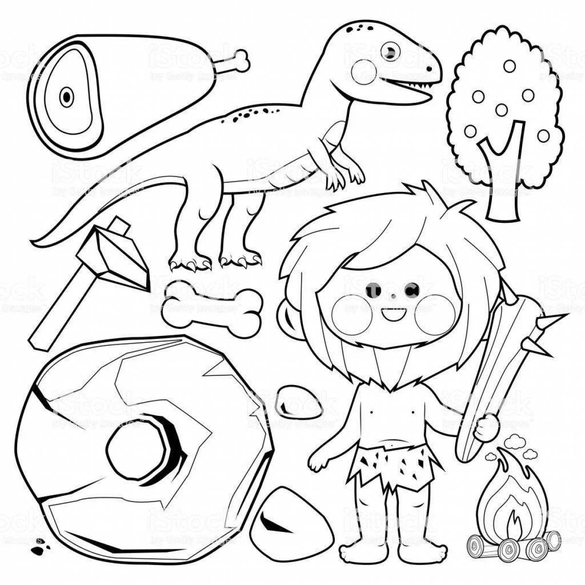 Humorous coloring pages of prehistoric professions