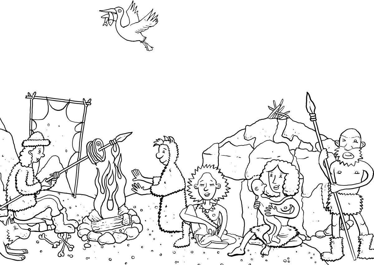 Dynamic coloring page of prehistoric professions