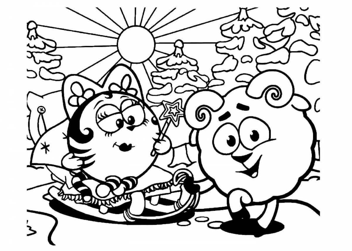 Photo Coloring book sparkling lamb and nyusha