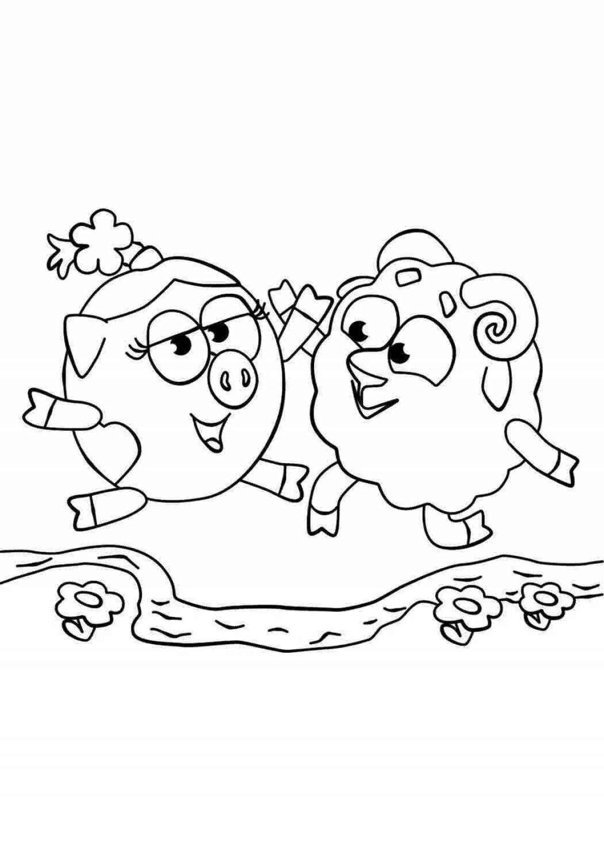 Coloring pages barash and nyusha in bright colors