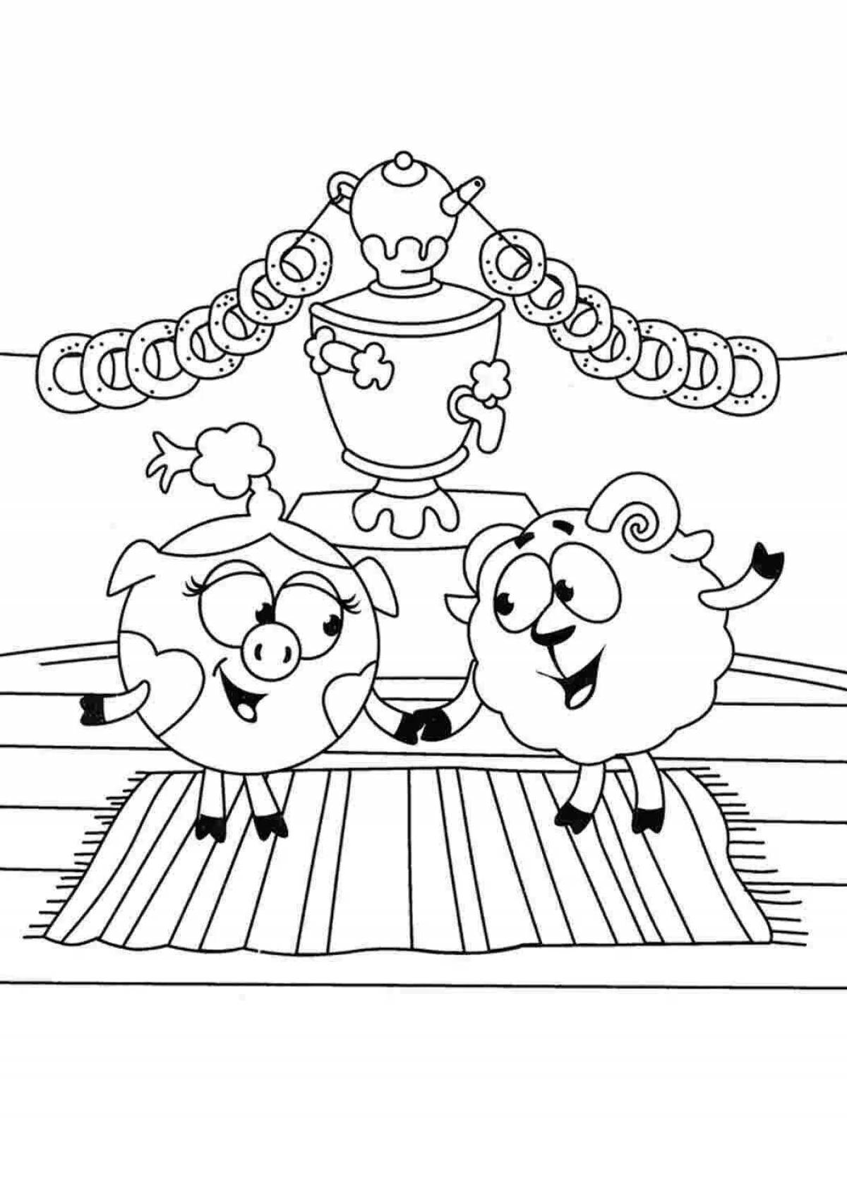 Coloring pages barash and nyusha, furious with color