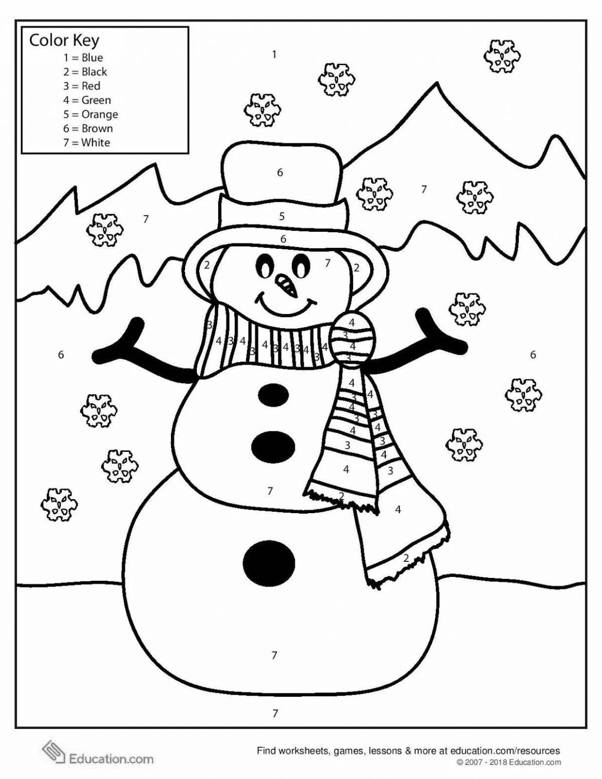 Holiday coloring by numbers snowman
