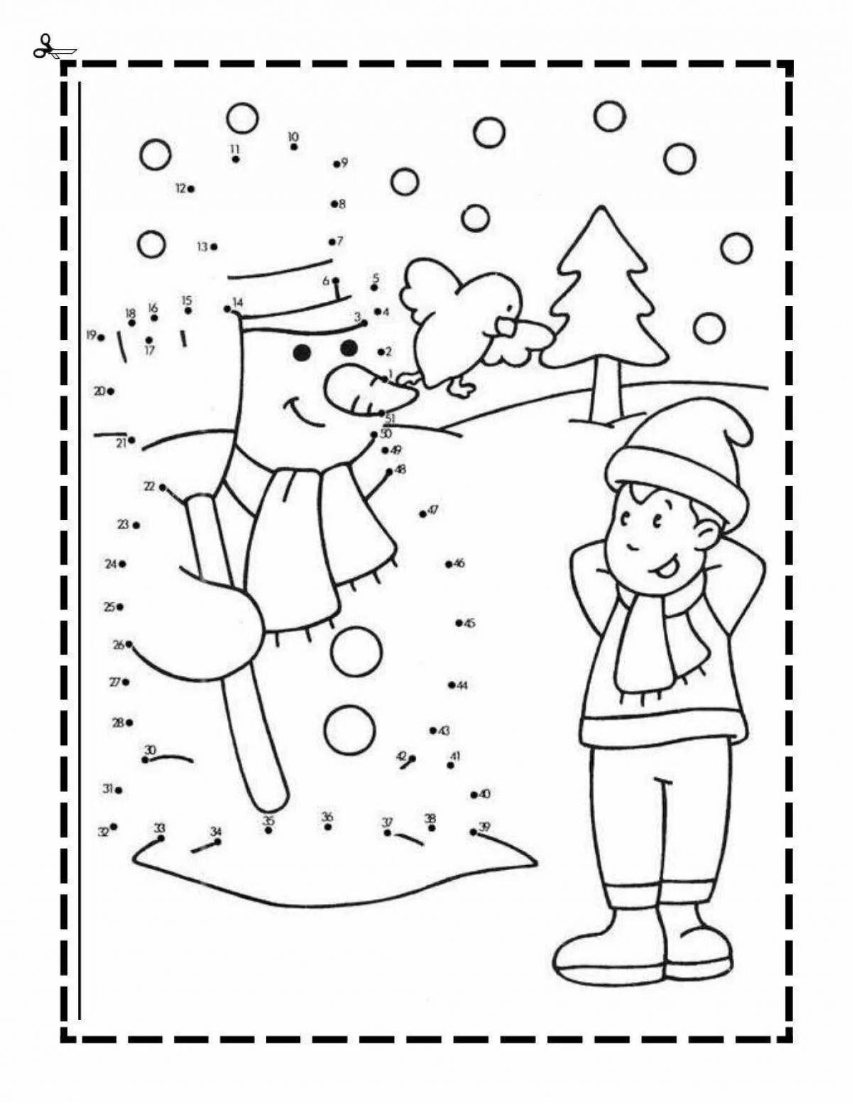 Adorable snowman coloring by numbers