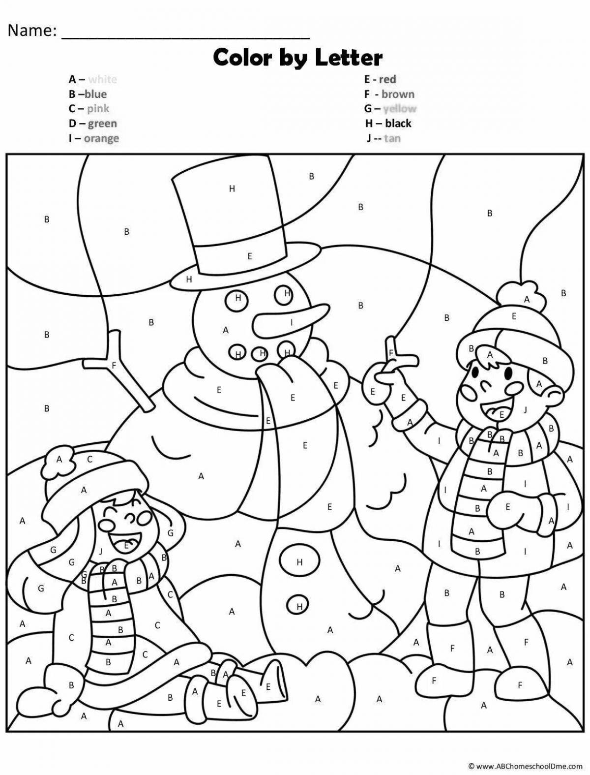 Bright coloring by numbers snowman