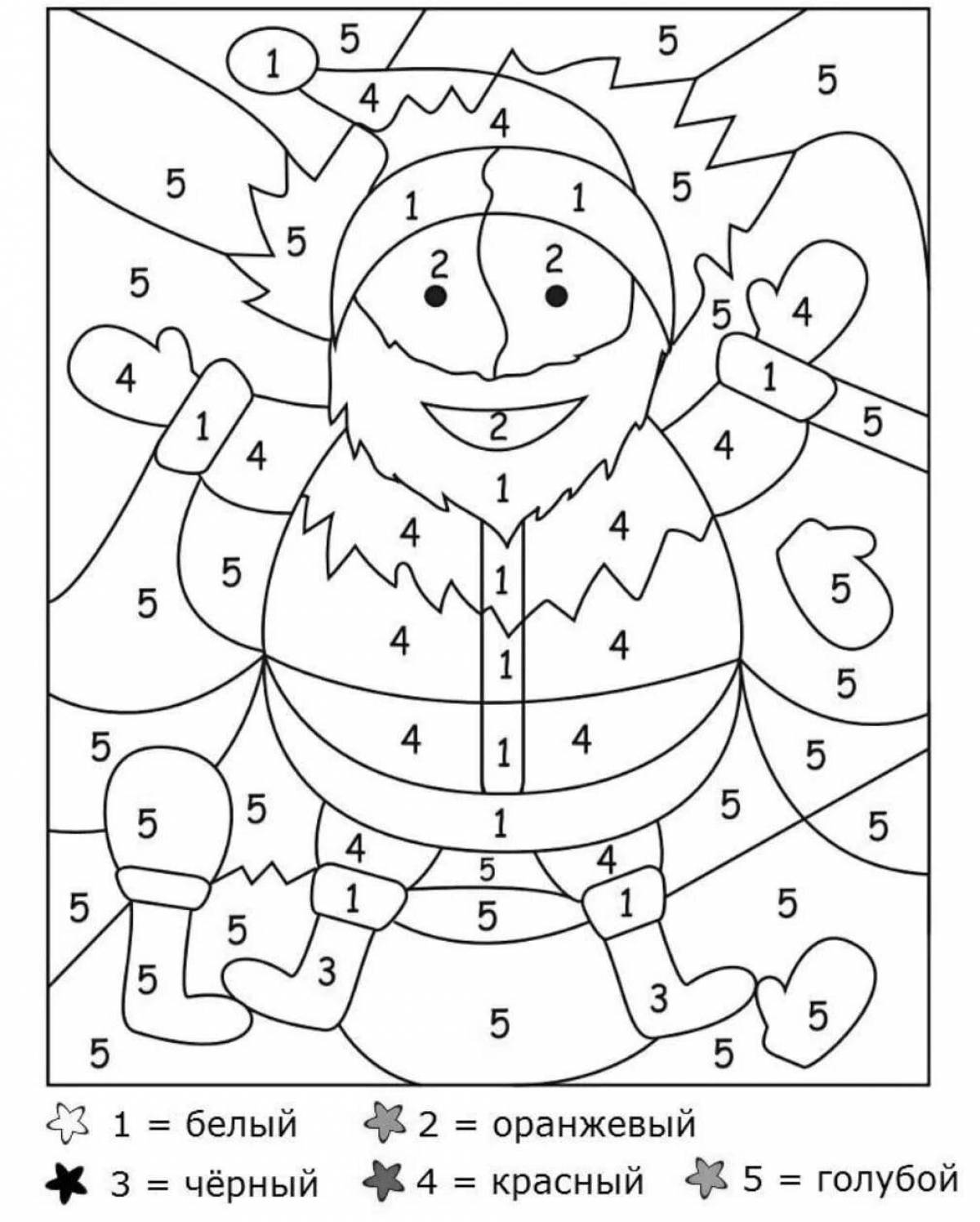 Playful coloring by numbers snowman