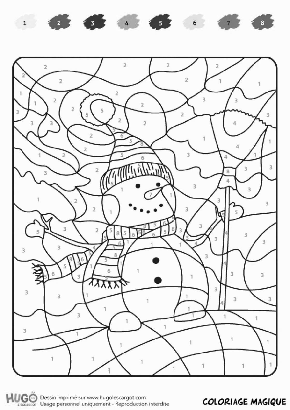 Exotic snowman coloring by numbers