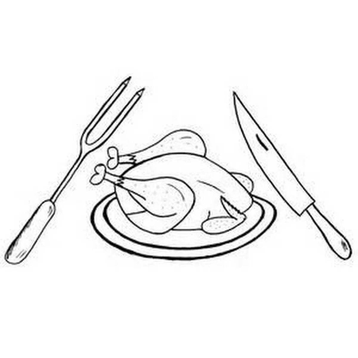 Изысканная тарелка с едой раскраска