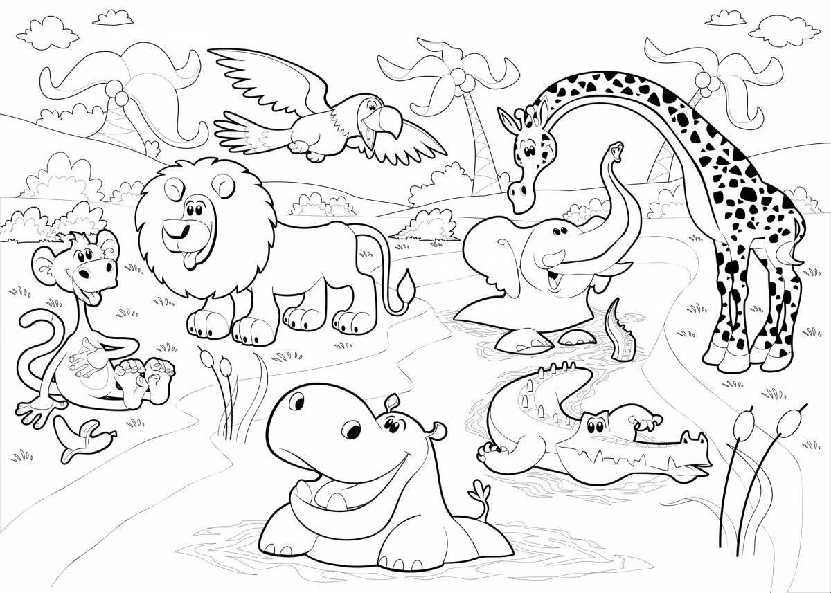 Exotic coloring pages animals of warm countries