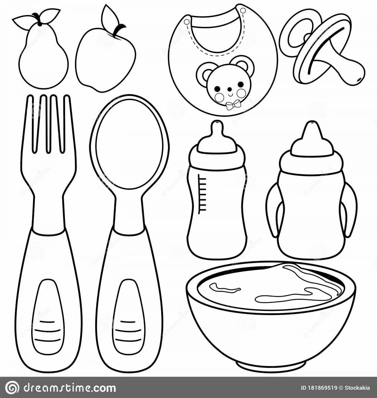 Colorful dishes and food coloring page