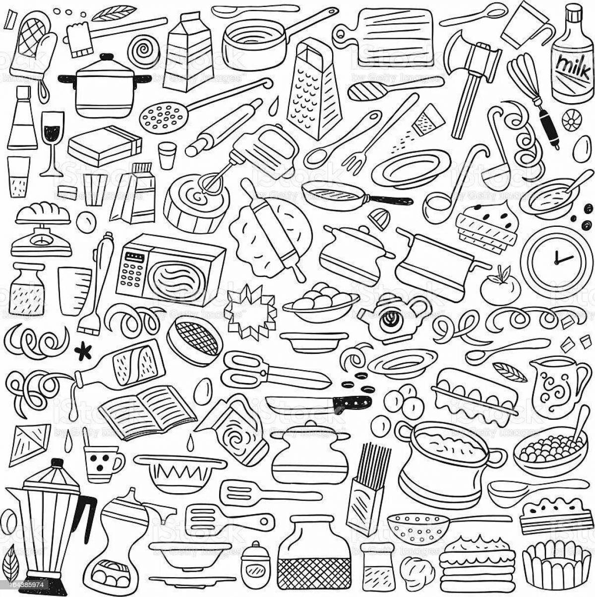 Освежающие блюда и страница раскраски еды