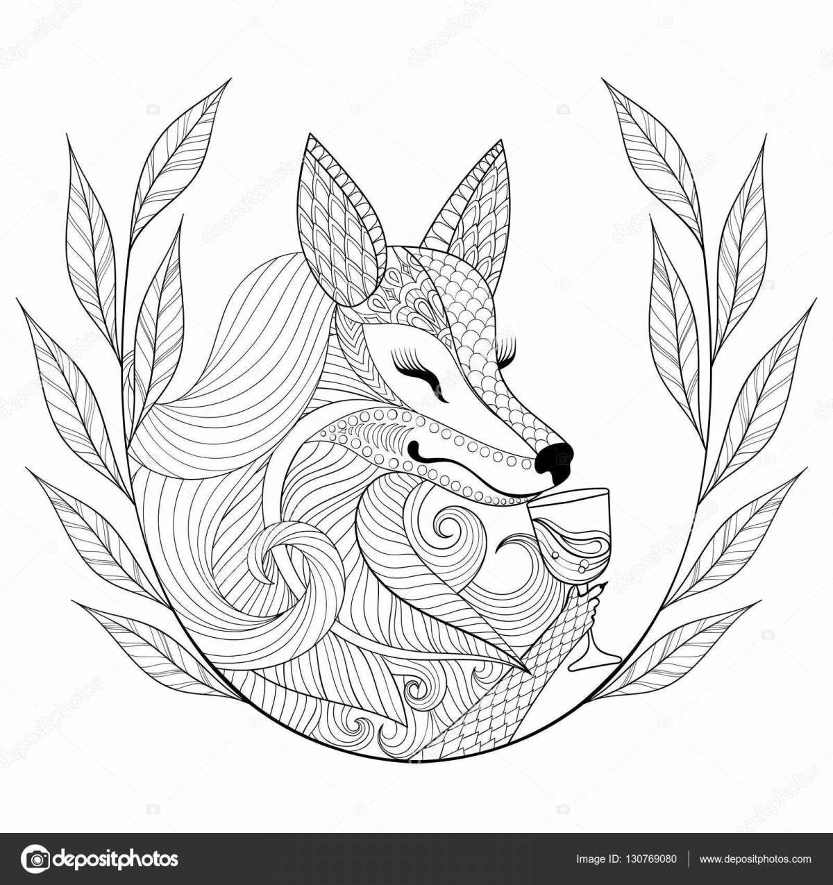 Colourful fox coloring book for adults