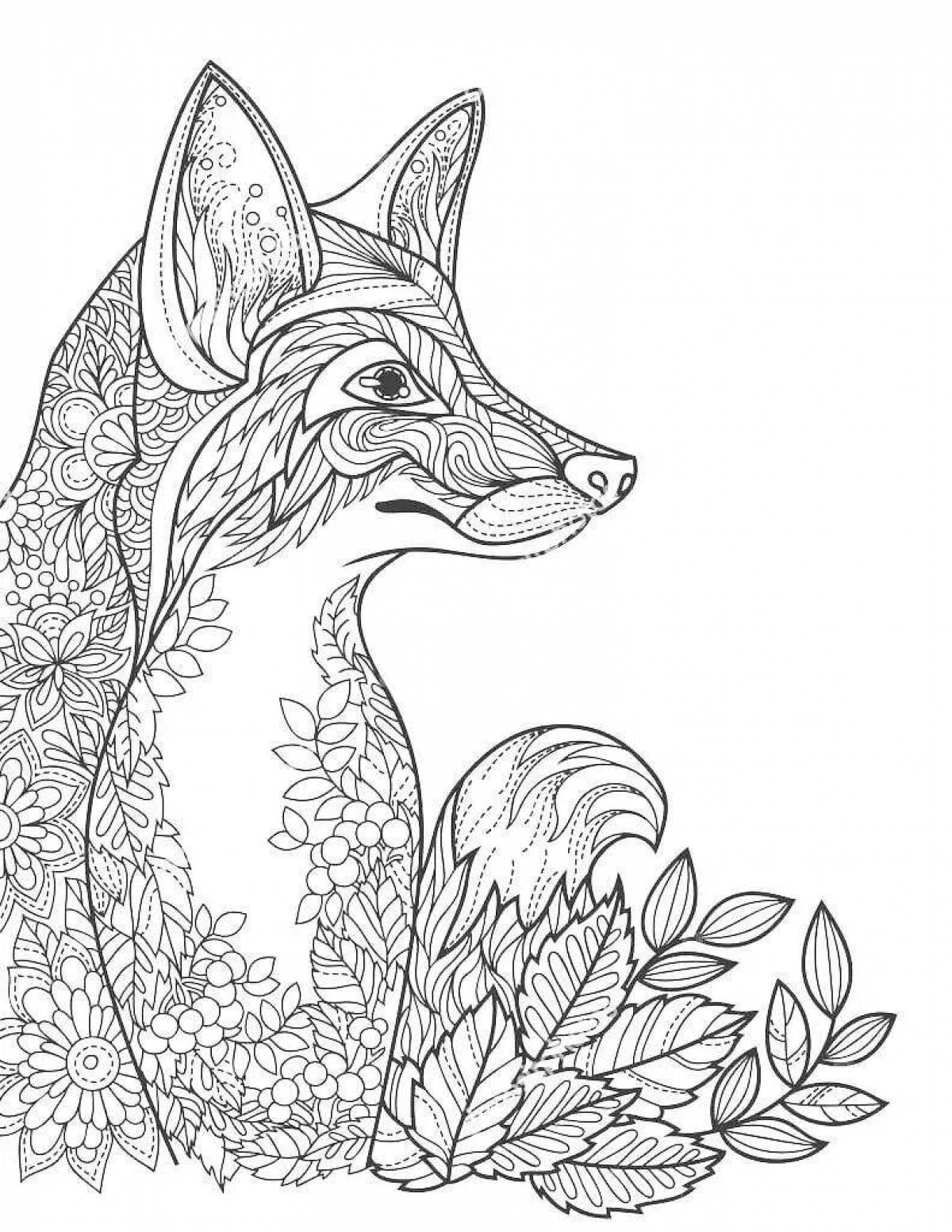 Animated fox coloring book for adults