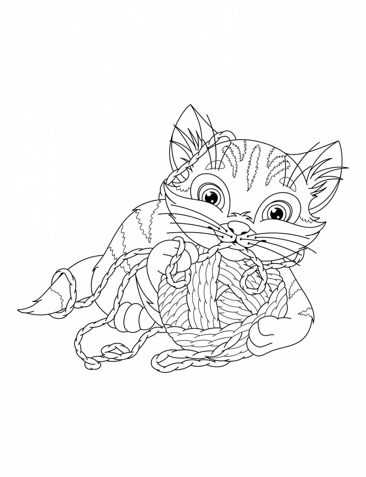 Coloring page playful cat with a ball