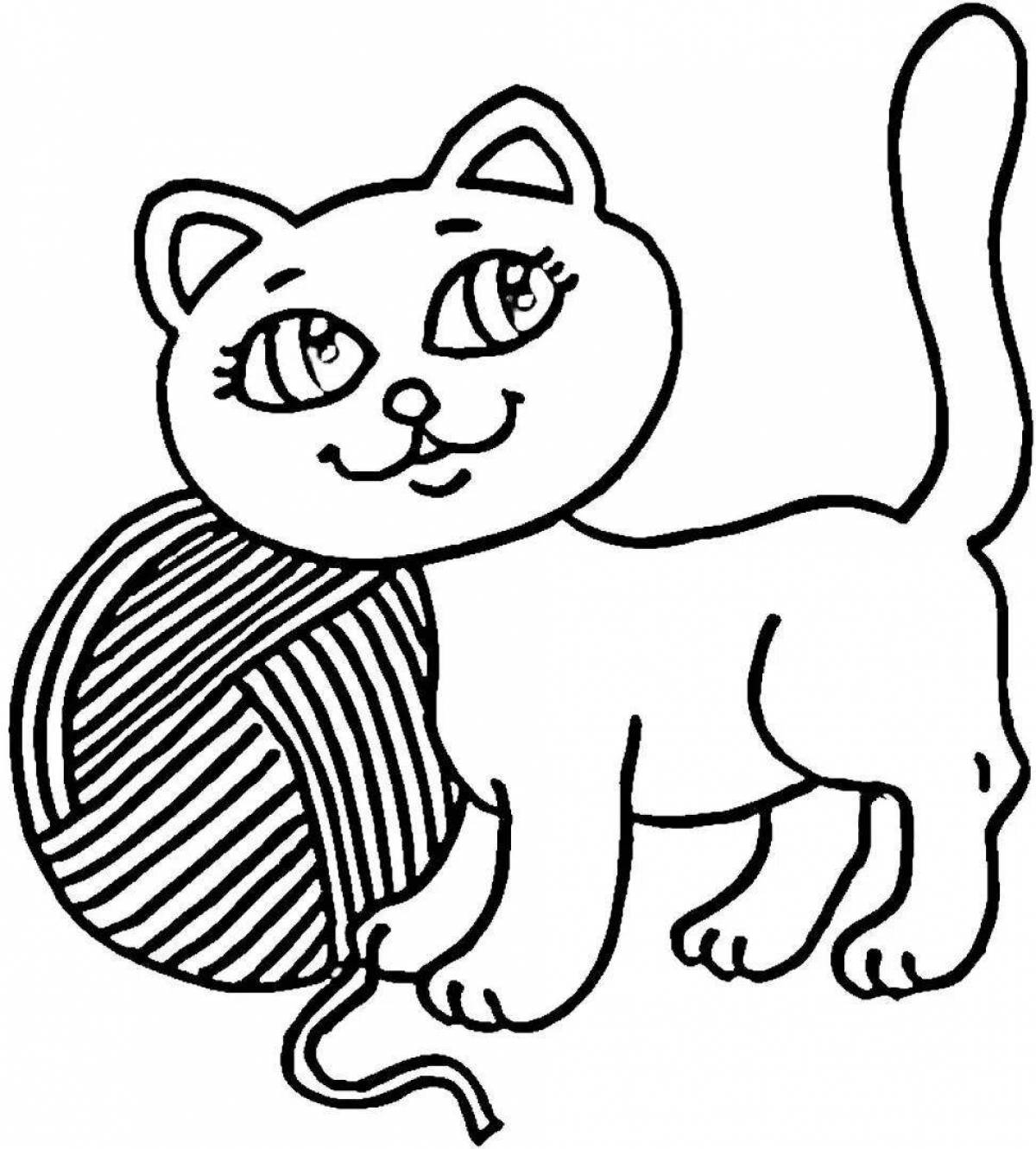 Coloring book colorful cat with a ball