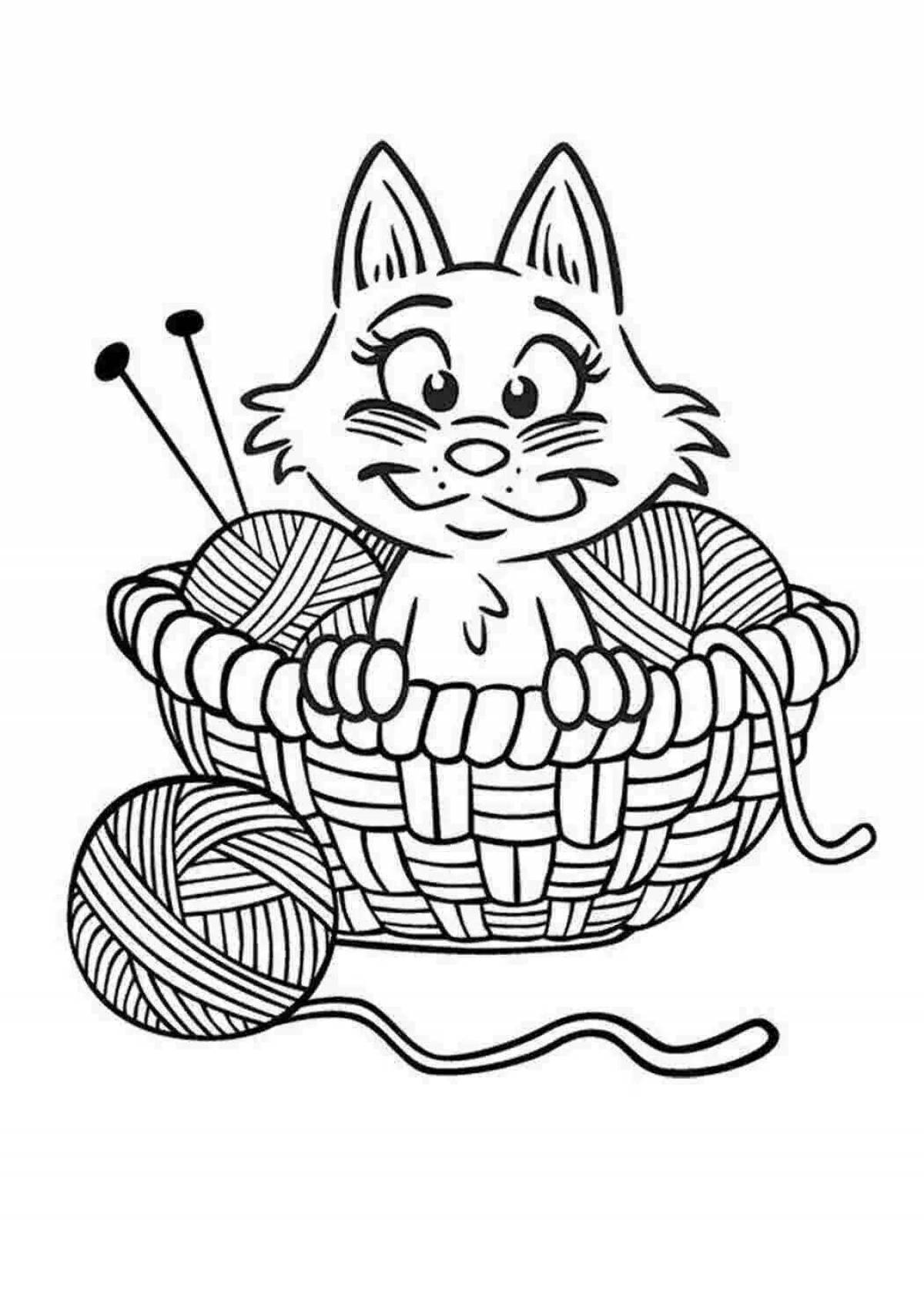 Coloring page funny cat with a ball