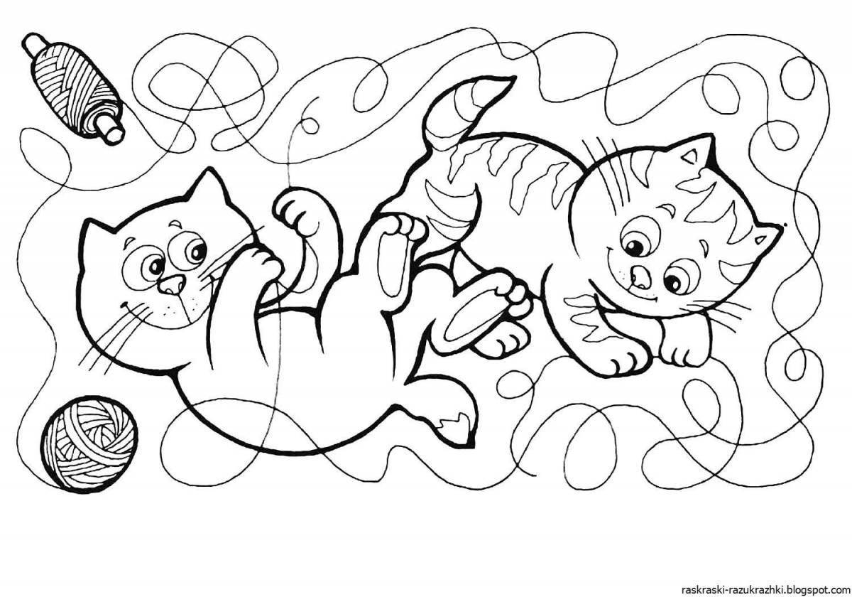 Coloring book inquisitive cat with a ball