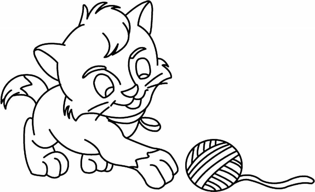 Раскраска яркая кошка с мячом