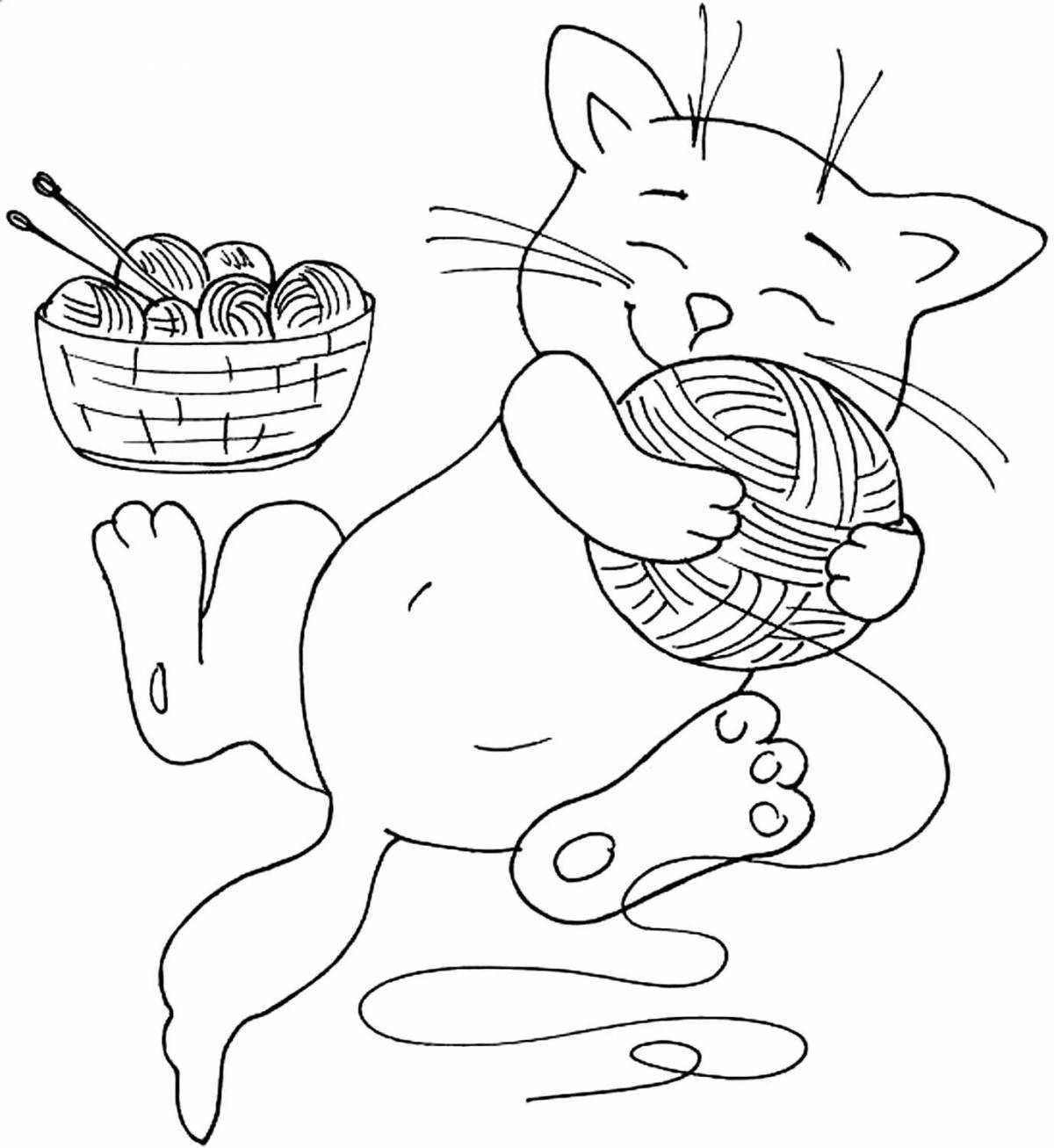 Coloring page adorable cat with a ball