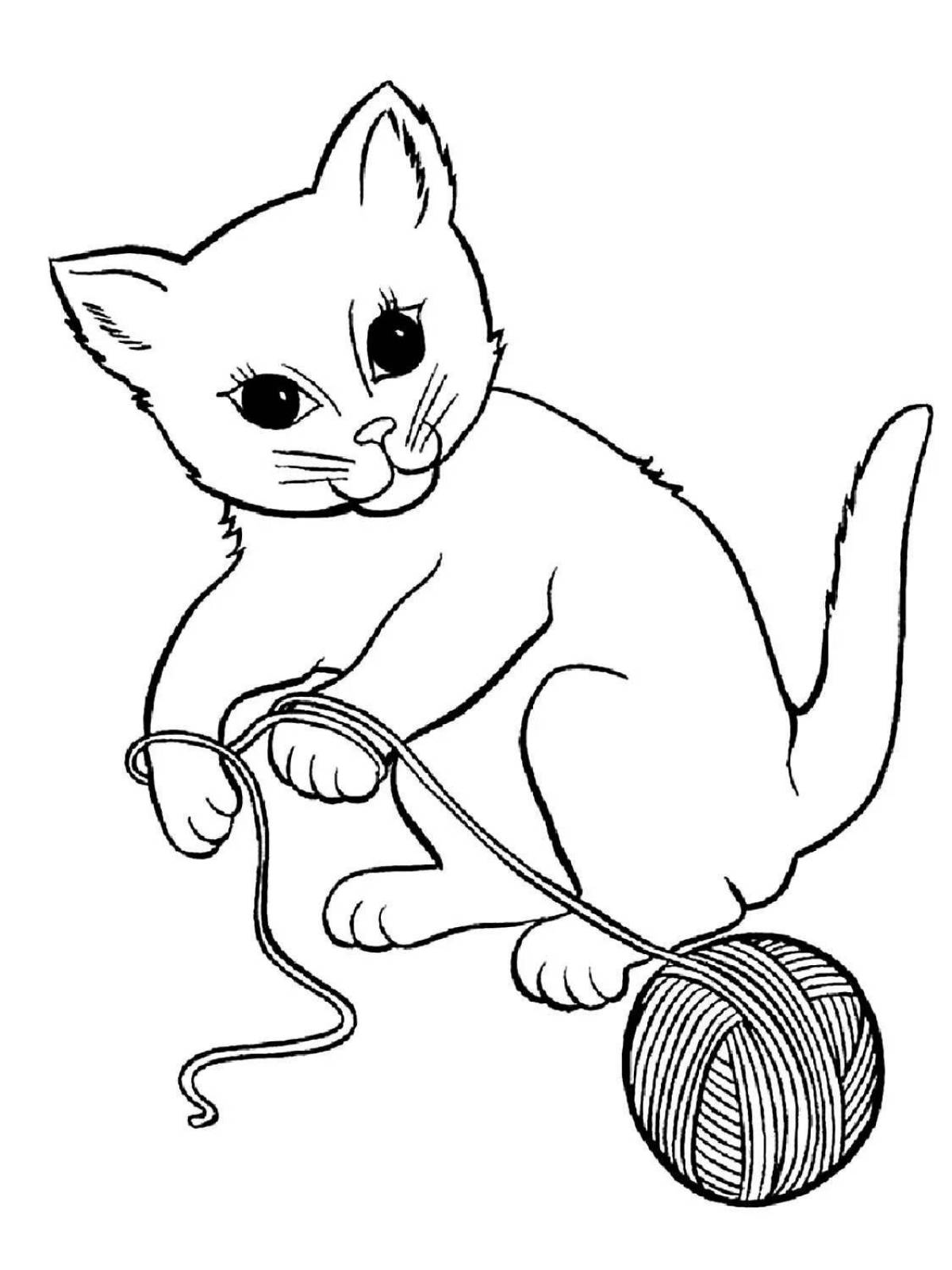 Раскраска остроумный кот с мячиком