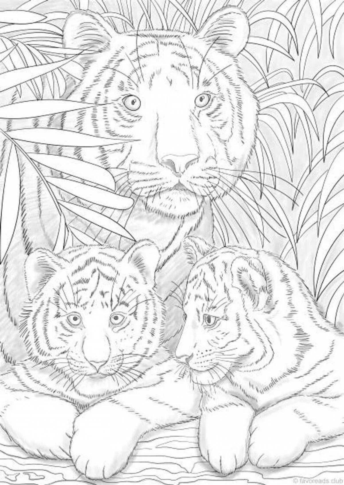 Раскраска величественная тигрица с детенышем