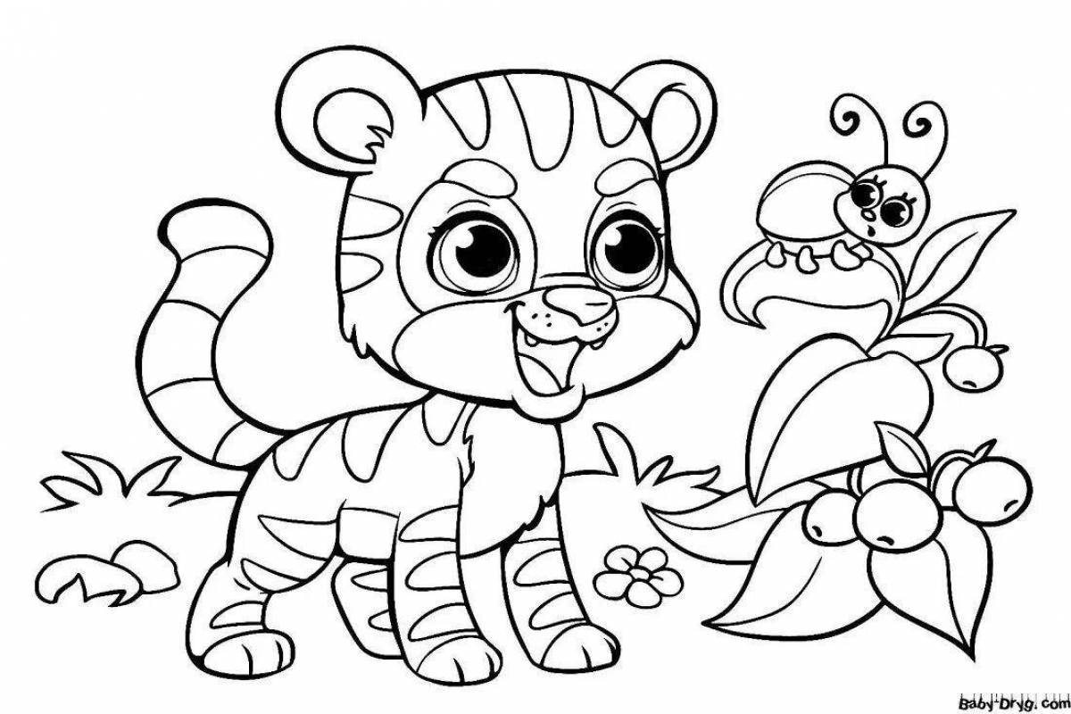 Coloring page ferocious tigress with cub