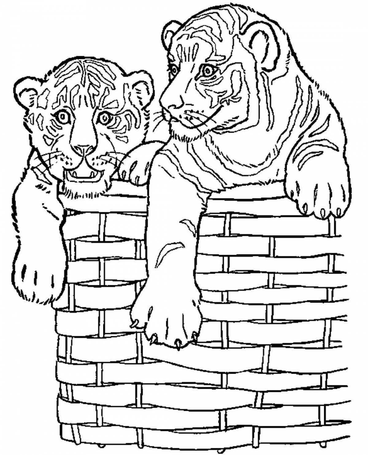 Cute tigress with cub coloring book