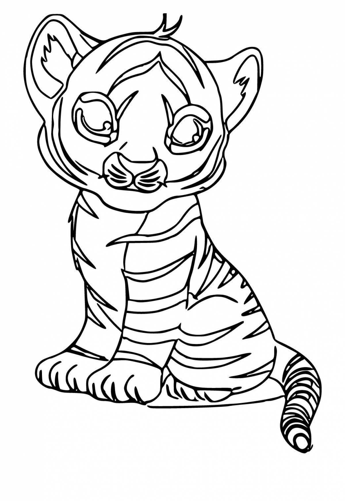 Радостная тигрица с детенышем раскраски