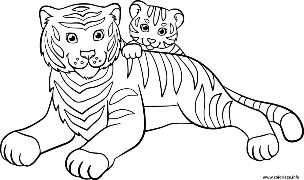 Раскраска великолепная тигрица с детенышем