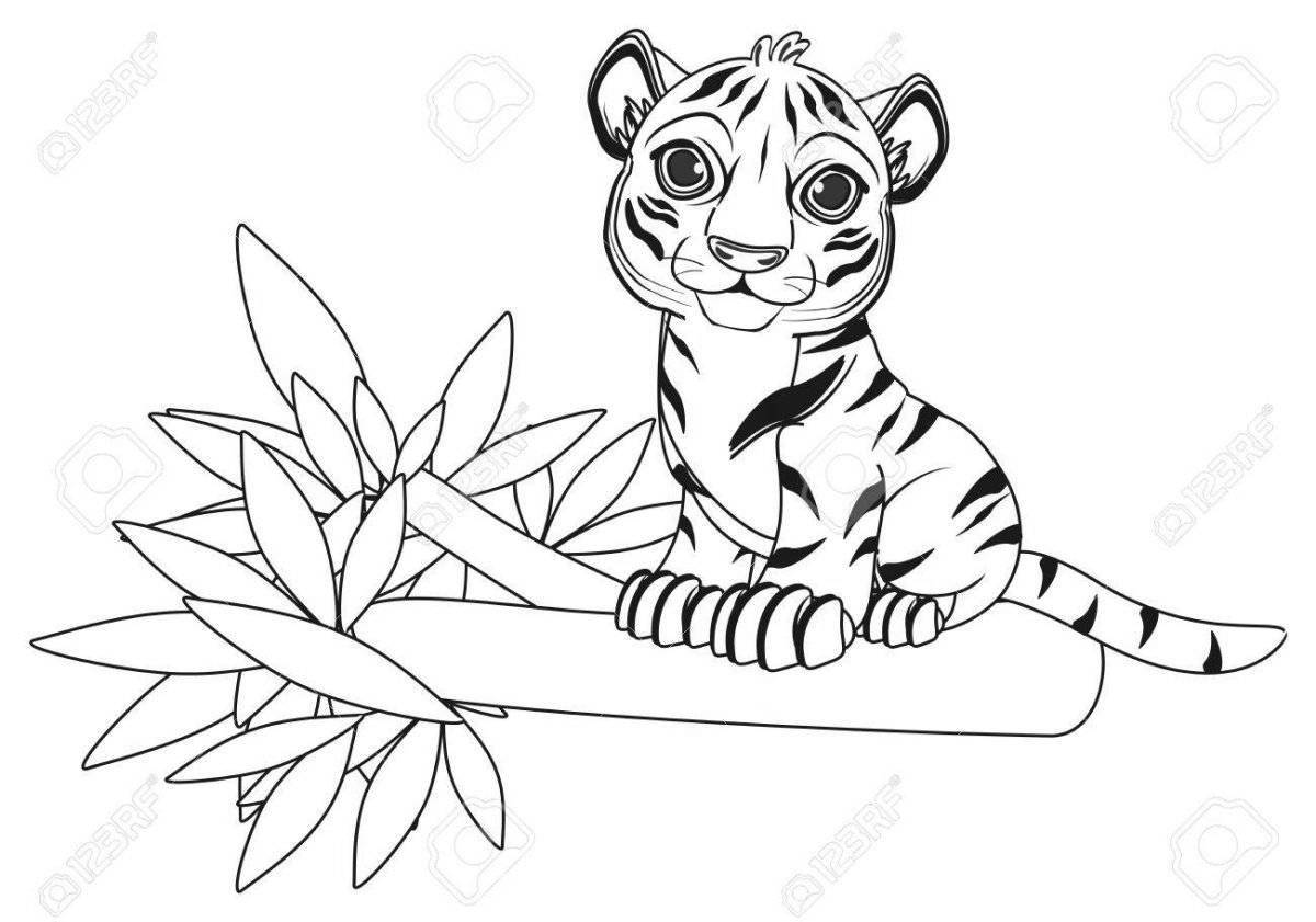 Блестящая тигрица с детенышем раскраски