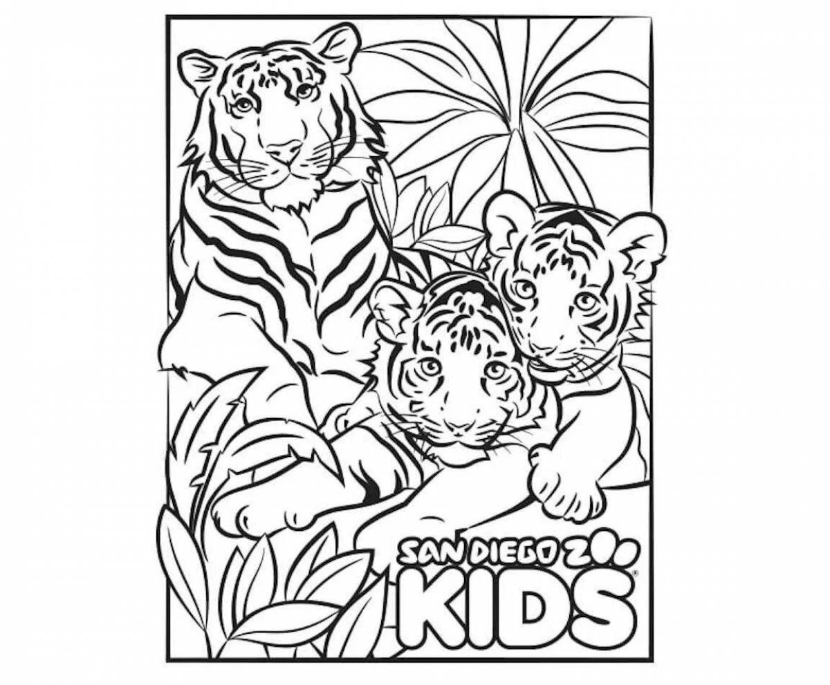 Раскраска безмятежная тигрица с детенышем